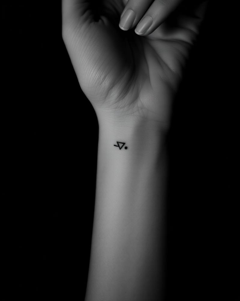Minimal geometric glyph tattoo on wrist
